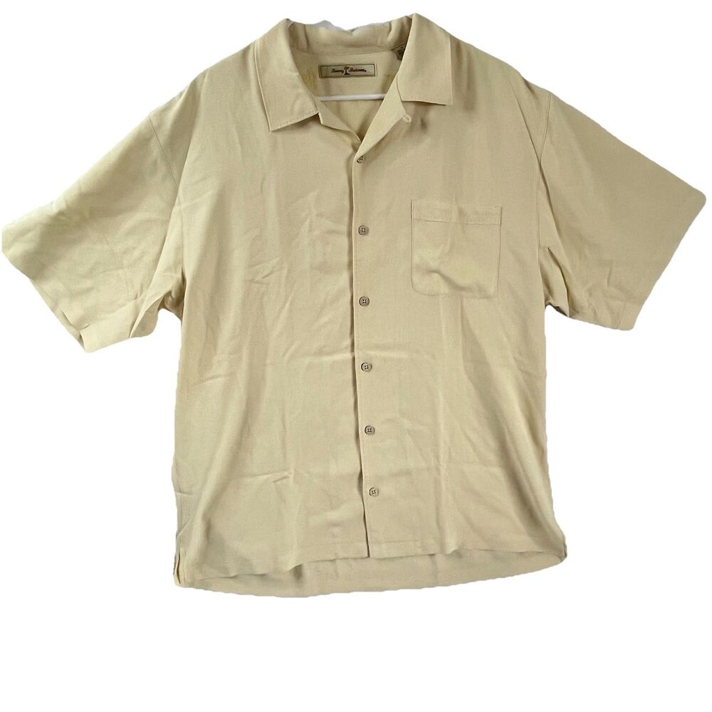 Tommy Bahama Mens Hawaiian Button Shirt Medium Yellow Silk